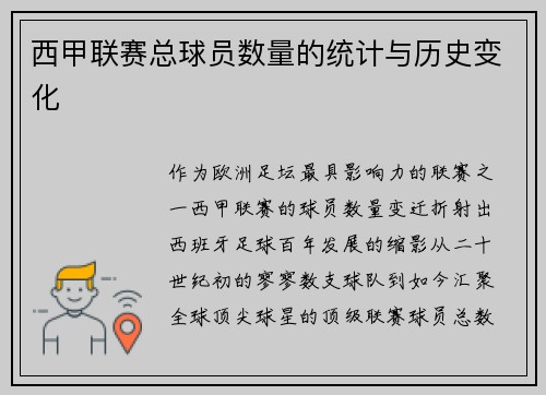 西甲联赛总球员数量的统计与历史变化